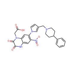 O=C(O)Cn1c(=O)c(=O)[nH]c2cc([N+](=O)[O-])c(-n3ccc(CN4CCC(c5ccccc5)CC4)c3)cc21 ZINC000013445032