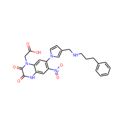 O=C(O)Cn1c(=O)c(=O)[nH]c2cc([N+](=O)[O-])c(-n3ccc(CNCCCc4ccccc4)c3)cc21 ZINC000013445035