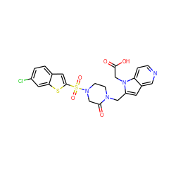 O=C(O)Cn1c(CN2CCN(S(=O)(=O)c3cc4ccc(Cl)cc4s3)CC2=O)cc2cnccc21 ZINC000013493284