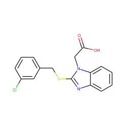 O=C(O)Cn1c(SCc2cccc(Cl)c2)nc2ccccc21 ZINC000084652902