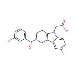 O=C(O)Cn1c2c(c3cc(F)ccc31)CN(C(=O)c1cccc(Cl)c1)CC2 ZINC000096271033