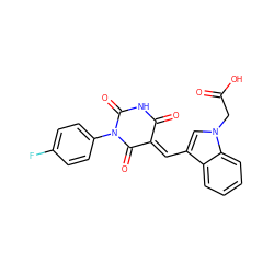 O=C(O)Cn1cc(/C=C2\C(=O)NC(=O)N(c3ccc(F)cc3)C2=O)c2ccccc21 ZINC000004703308