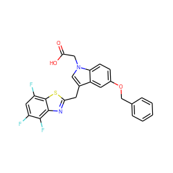 O=C(O)Cn1cc(Cc2nc3c(F)c(F)cc(F)c3s2)c2cc(OCc3ccccc3)ccc21 ZINC000011536156