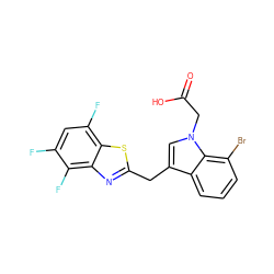 O=C(O)Cn1cc(Cc2nc3c(F)c(F)cc(F)c3s2)c2cccc(Br)c21 ZINC000011536223