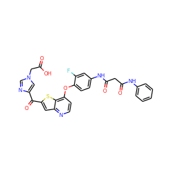 O=C(O)Cn1cnc(C(=O)c2cc3nccc(Oc4ccc(NC(=O)CC(=O)Nc5ccccc5)cc4F)c3s2)c1 ZINC000049695336