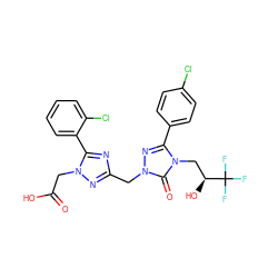 O=C(O)Cn1nc(Cn2nc(-c3ccc(Cl)cc3)n(C[C@H](O)C(F)(F)F)c2=O)nc1-c1ccccc1Cl ZINC000167435149