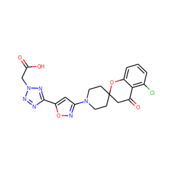 O=C(O)Cn1nnc(-c2cc(N3CCC4(CC3)CC(=O)c3c(Cl)cccc3O4)no2)n1 ZINC000143382197