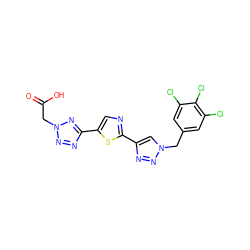 O=C(O)Cn1nnc(-c2cnc(-c3cn(Cc4cc(Cl)c(Cl)c(Cl)c4)nn3)s2)n1 ZINC000068200286