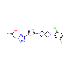 O=C(O)Cn1nnc(-c2cnc(N3CC4(C3)CN(c3cc(F)ccc3Cl)C4)s2)n1 ZINC000068246702