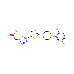 O=C(O)Cn1nnc(-c2cnc(N3CCN(c4cc(F)ccc4Cl)CC3)s2)n1 ZINC000073222577