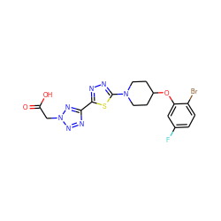 O=C(O)Cn1nnc(-c2nnc(N3CCC(Oc4cc(F)ccc4Br)CC3)s2)n1 ZINC000043195877