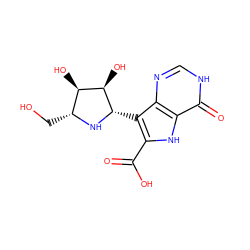 O=C(O)c1[nH]c2c(=O)[nH]cnc2c1[C@@H]1N[C@H](CO)[C@@H](O)[C@H]1O ZINC000062178725