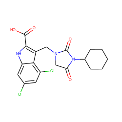 O=C(O)c1[nH]c2cc(Cl)cc(Cl)c2c1CN1CC(=O)N(C2CCCCC2)C1=O ZINC000013492834