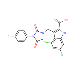 O=C(O)c1[nH]c2cc(Cl)cc(Cl)c2c1CN1CC(=O)N(c2ccc(F)cc2)C1=O ZINC000013492838