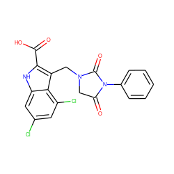 O=C(O)c1[nH]c2cc(Cl)cc(Cl)c2c1CN1CC(=O)N(c2ccccc2)C1=O ZINC000001489440