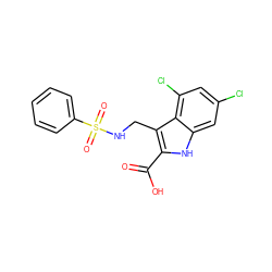 O=C(O)c1[nH]c2cc(Cl)cc(Cl)c2c1CNS(=O)(=O)c1ccccc1 ZINC000013492828