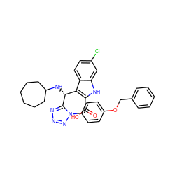 O=C(O)c1[nH]c2cc(Cl)ccc2c1[C@@H](NC1CCCCCC1)c1nnnn1-c1ccc(OCc2ccccc2)cc1 ZINC001772612029