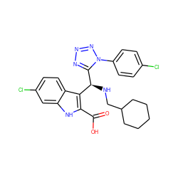 O=C(O)c1[nH]c2cc(Cl)ccc2c1[C@H](NCC1CCCCC1)c1nnnn1-c1ccc(Cl)cc1 ZINC001772605491
