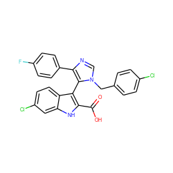 O=C(O)c1[nH]c2cc(Cl)ccc2c1-c1c(-c2ccc(F)cc2)ncn1Cc1ccc(Cl)cc1 ZINC000115818602