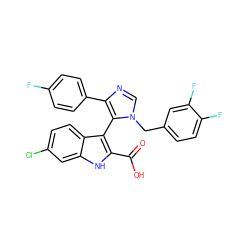 O=C(O)c1[nH]c2cc(Cl)ccc2c1-c1c(-c2ccc(F)cc2)ncn1Cc1ccc(F)c(F)c1 ZINC001772583265