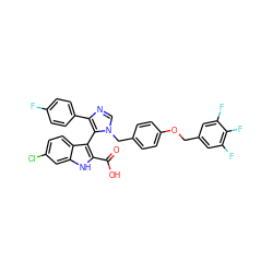 O=C(O)c1[nH]c2cc(Cl)ccc2c1-c1c(-c2ccc(F)cc2)ncn1Cc1ccc(OCc2cc(F)c(F)c(F)c2)cc1 ZINC001772597354