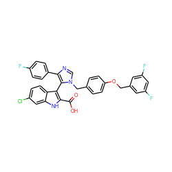 O=C(O)c1[nH]c2cc(Cl)ccc2c1-c1c(-c2ccc(F)cc2)ncn1Cc1ccc(OCc2cc(F)cc(F)c2)cc1 ZINC001772628426