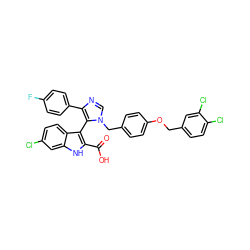 O=C(O)c1[nH]c2cc(Cl)ccc2c1-c1c(-c2ccc(F)cc2)ncn1Cc1ccc(OCc2ccc(Cl)c(Cl)c2)cc1 ZINC001772625050