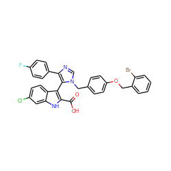 O=C(O)c1[nH]c2cc(Cl)ccc2c1-c1c(-c2ccc(F)cc2)ncn1Cc1ccc(OCc2ccccc2Br)cc1 ZINC001772654087