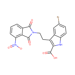 O=C(O)c1[nH]c2ccc(Br)cc2c1CCN1C(=O)c2cccc([N+](=O)[O-])c2C1=O ZINC000001304221