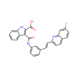 O=C(O)c1[nH]c2ccccc2c1C(=O)Nc1cccc(/C=C/c2ccc3ccc(Cl)cc3n2)c1 ZINC000653817034