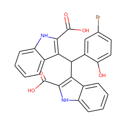 O=C(O)c1[nH]c2ccccc2c1C(c1cc(Br)ccc1O)c1c(C(=O)O)[nH]c2ccccc12 ZINC000013153085