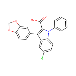 O=C(O)c1c(-c2ccc3c(c2)OCO3)c2cc(Cl)ccc2n1-c1ccccc1 ZINC000026004965