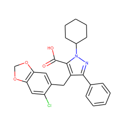 O=C(O)c1c(Cc2cc3c(cc2Cl)OCO3)c(-c2ccccc2)nn1C1CCCCC1 ZINC000026575254