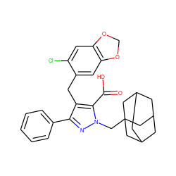 O=C(O)c1c(Cc2cc3c(cc2Cl)OCO3)c(-c2ccccc2)nn1CC12CC3CC(CC(C3)C1)C2 ZINC000026576702