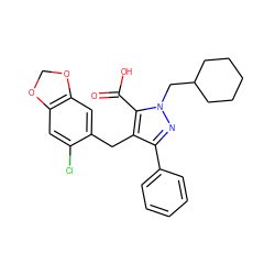 O=C(O)c1c(Cc2cc3c(cc2Cl)OCO3)c(-c2ccccc2)nn1CC1CCCCC1 ZINC000026575252