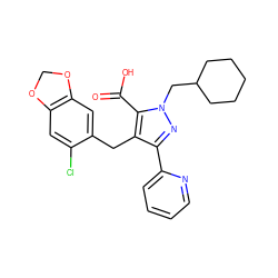 O=C(O)c1c(Cc2cc3c(cc2Cl)OCO3)c(-c2ccccn2)nn1CC1CCCCC1 ZINC000026574447