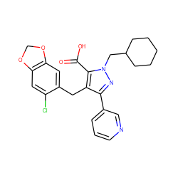 O=C(O)c1c(Cc2cc3c(cc2Cl)OCO3)c(-c2cccnc2)nn1CC1CCCCC1 ZINC000026574445