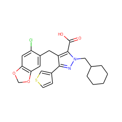 O=C(O)c1c(Cc2cc3c(cc2Cl)OCO3)c(-c2ccsc2)nn1CC1CCCCC1 ZINC000026575874