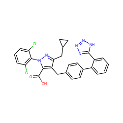 O=C(O)c1c(Cc2ccc(-c3ccccc3-c3nnn[nH]3)cc2)c(CC2CC2)nn1-c1c(Cl)cccc1Cl ZINC000027191145