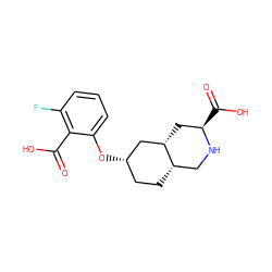 O=C(O)c1c(F)cccc1O[C@H]1CC[C@H]2CN[C@H](C(=O)O)C[C@H]2C1 ZINC000096939180