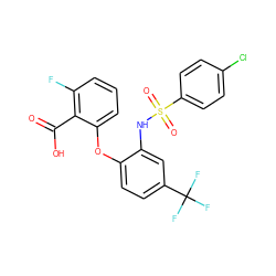 O=C(O)c1c(F)cccc1Oc1ccc(C(F)(F)F)cc1NS(=O)(=O)c1ccc(Cl)cc1 ZINC000053294121