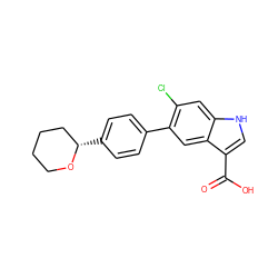 O=C(O)c1c[nH]c2cc(Cl)c(-c3ccc([C@H]4CCCCO4)cc3)cc12 ZINC000205355149