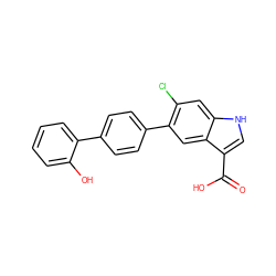 O=C(O)c1c[nH]c2cc(Cl)c(-c3ccc(-c4ccccc4O)cc3)cc12 ZINC000205302951