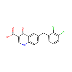 O=C(O)c1c[nH]c2ccc(Cc3cccc(Cl)c3Cl)cc2c1=O ZINC000043071079