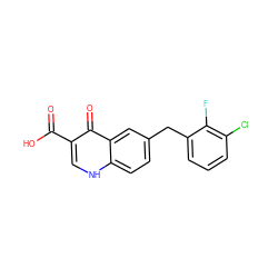 O=C(O)c1c[nH]c2ccc(Cc3cccc(Cl)c3F)cc2c1=O ZINC000013682465