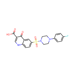 O=C(O)c1c[nH]c2ccc(S(=O)(=O)N3CCN(c4ccc(F)cc4)CC3)cc2c1=O ZINC000008602398