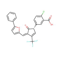 O=C(O)c1cc([C@@H]2C=C(C(F)(F)F)/C(=C/c3ccc(-c4ccccc4)o3)C2=O)ccc1Cl ZINC001772593949