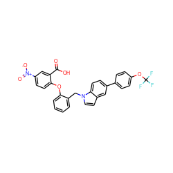 O=C(O)c1cc([N+](=O)[O-])ccc1Oc1ccccc1Cn1ccc2cc(-c3ccc(OC(F)(F)F)cc3)ccc21 ZINC000072122690