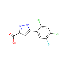 O=C(O)c1cc(-c2cc(F)c(Cl)cc2Cl)[nH]n1 ZINC000004244831