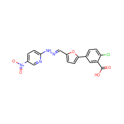 O=C(O)c1cc(-c2ccc(/C=N/Nc3ccc([N+](=O)[O-])cn3)o2)ccc1Cl ZINC000013154414